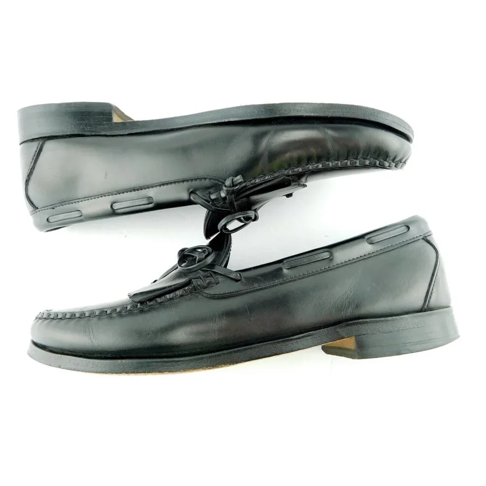 ALLEN EDMONDS Black Leather Fringe Slip-on Loafers 10.5 C Narrow